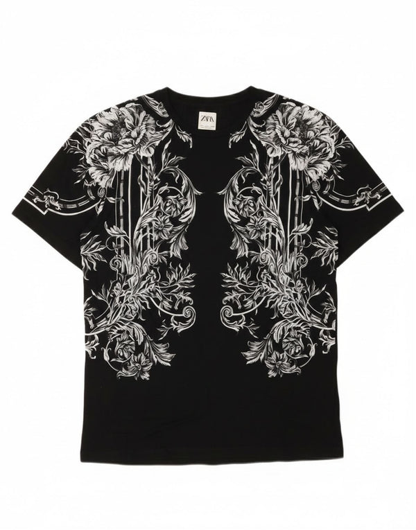 Zara Mens Graphic T-Shirt Top Large Black Floral