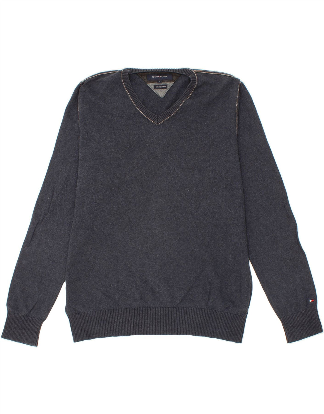 TOMMY HILFIGER Mens V-Neck Jumper Sweater Medium Navy Blue Cotton Vintage Tommy Hilfiger and Second-Hand Tommy Hilfiger from Messina Hembry 