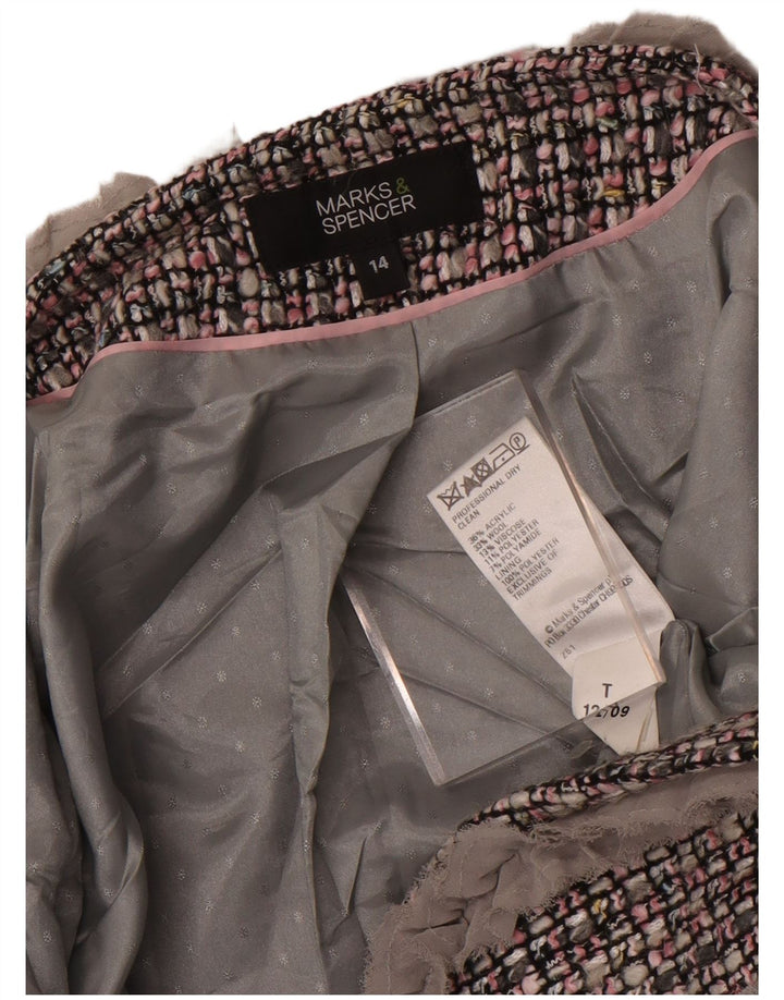 Marks & Spencer Womens 3/4 Sleeve Bolero Jacket UK 14 Medium Grey Check