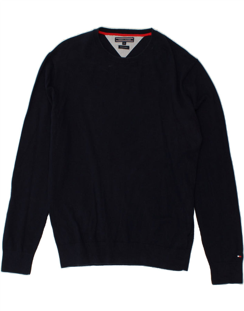 TOMMY HILFIGER Mens Crew Neck Jumper Sweater XL Navy Blue Cotton | Vintage Tommy Hilfiger | Thrift | Second-Hand Tommy Hilfiger | Used Clothing | Messina Hembry 