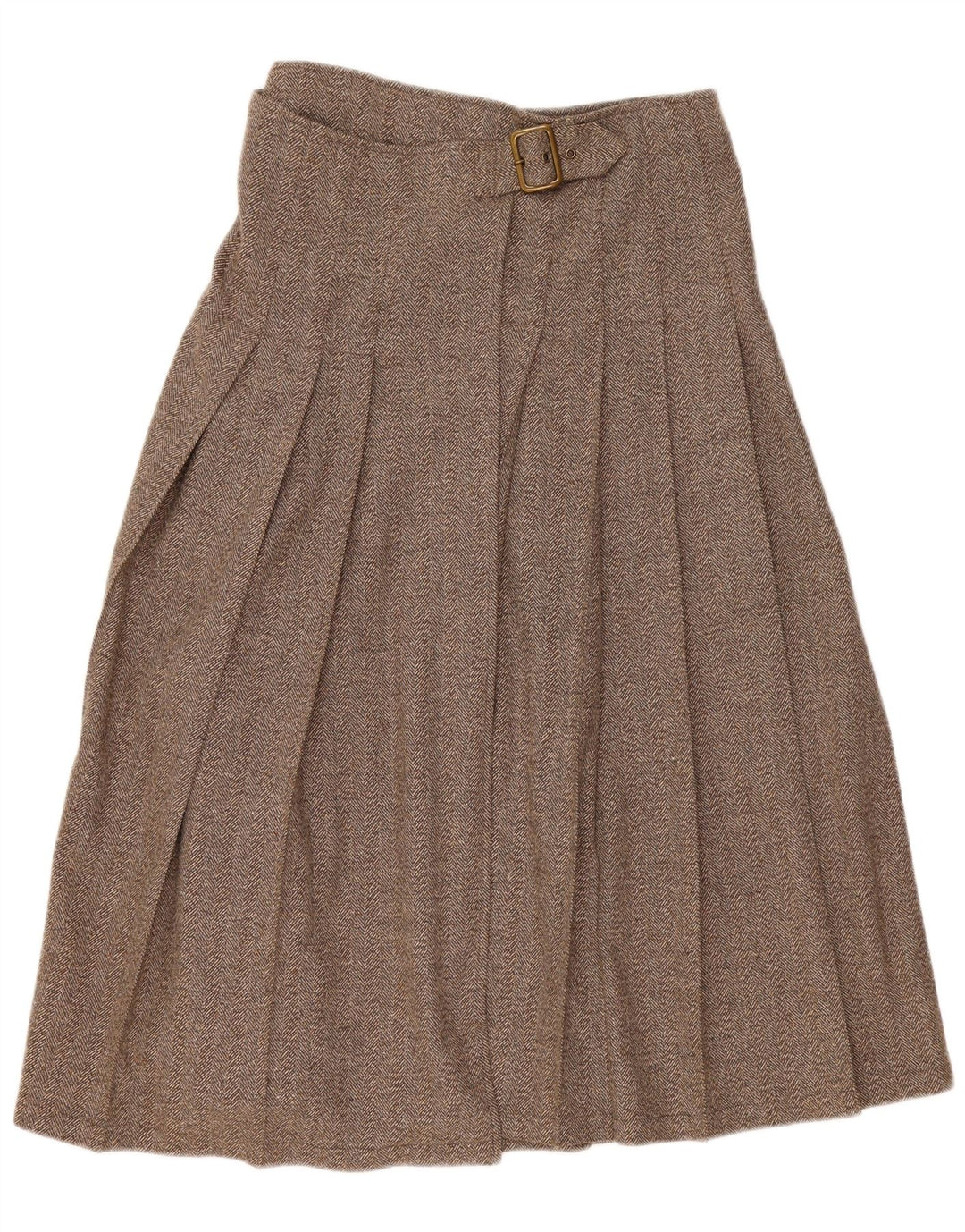 Vintage Womens Pleated Wrap Skirt IT 44 Medium W30 Brown Herringbone