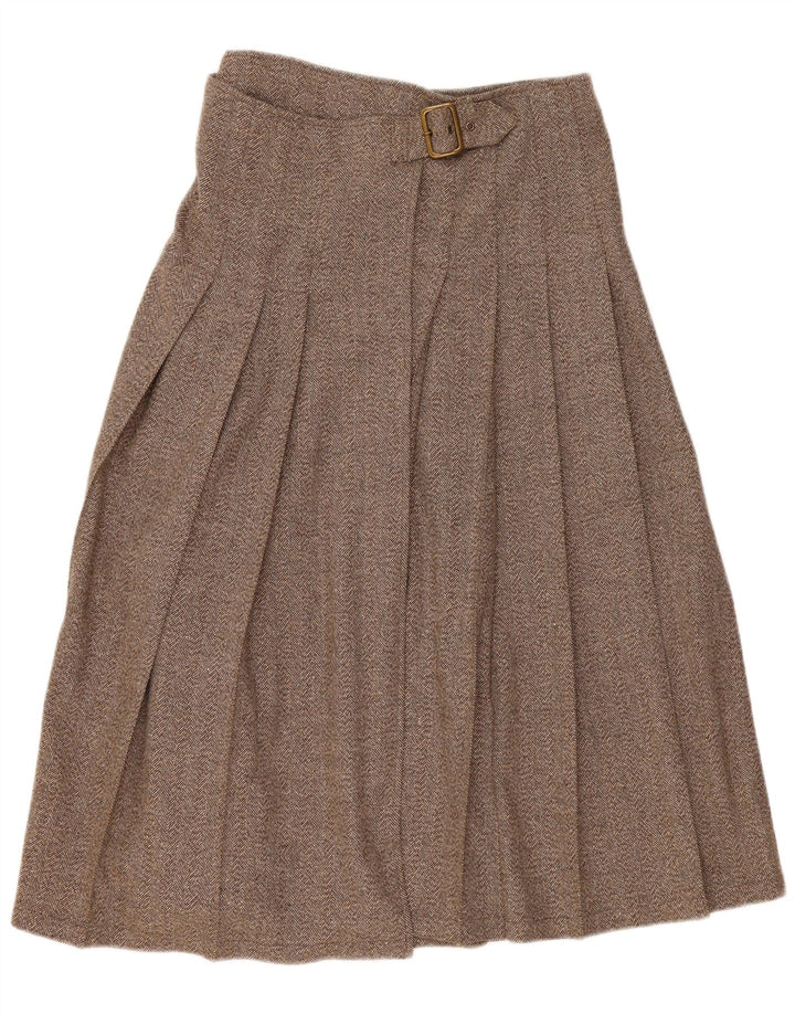Vintage Womens Pleated Wrap Skirt IT 44 Medium W30 Brown Herringbone
