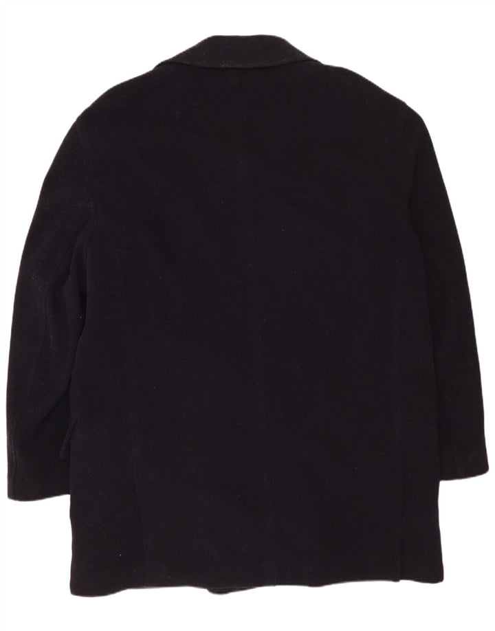 VINTAGE Mens Double Breasted Coat IT 50 Large Navy Blue Wool