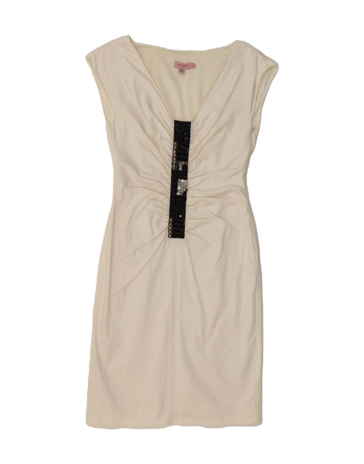 TED BAKER Womens Sleeveless Bodycon Dress Size 2 Small Off White Cotton Vintage Ted Baker and Second-Hand Ted Baker from Messina Hembry 