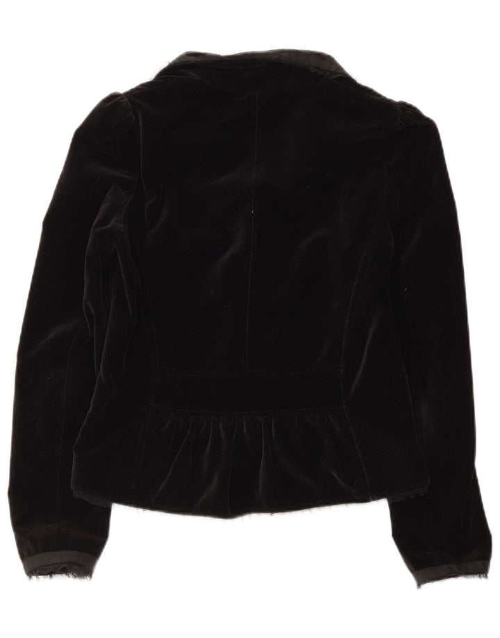 Whistles Womens Velvet 2 Button Blazer Jacket UK 8 Small Black Cotton