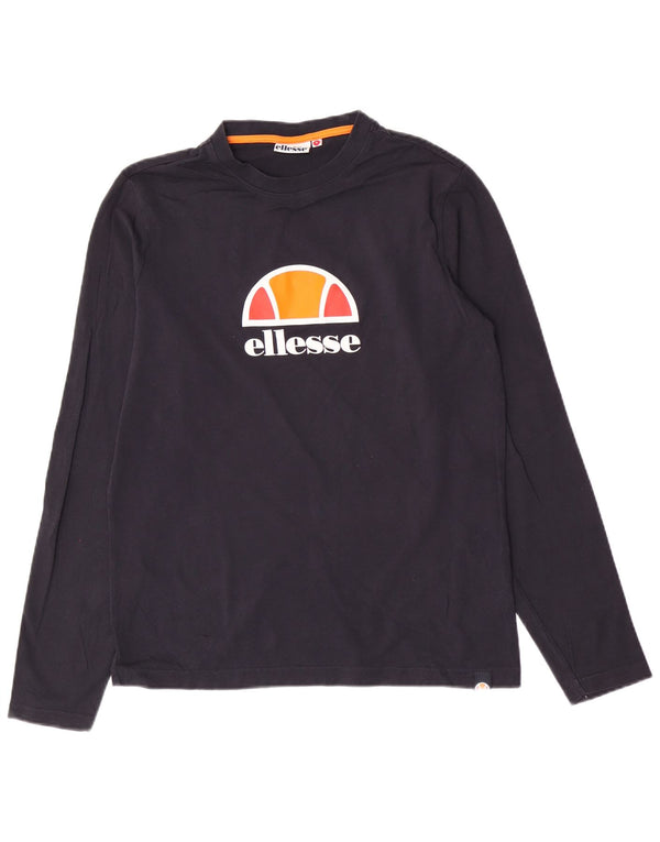 Ellesse Mens Graphic Top Long Sleeve Small Navy Blue Cotton