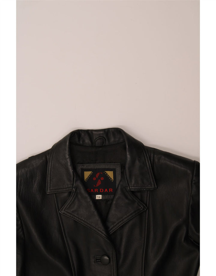 SARDAR Womens Leather Coat UK 14 Medium Black Leather Vintage Sardar and Second-Hand Sardar from Messina Hembry 