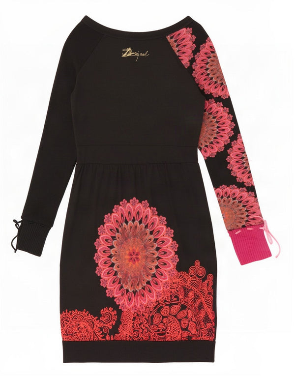 Desigual Womens Graphic Long Sleeve Sheath Dress UK 8 Small Black Floral