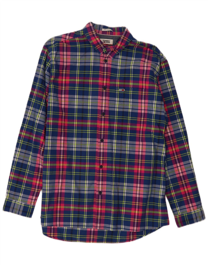 TOMMY HILFIGER Mens Regular Fit Shirt XL Navy Blue Check Cotton