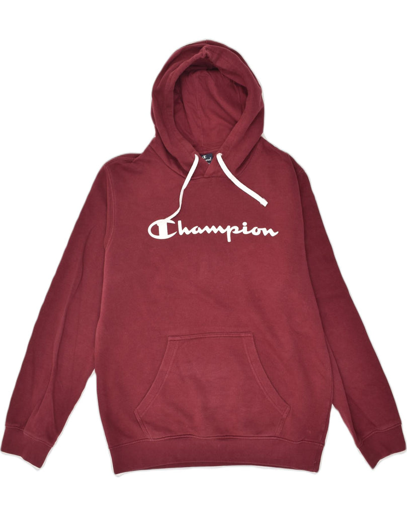 CHAMPION Mens Graphic Hoodie Jumper Medium Maroon Cotton | Vintage Champion | Thrift | Second-Hand Champion | Used Clothing | Messina Hembry 