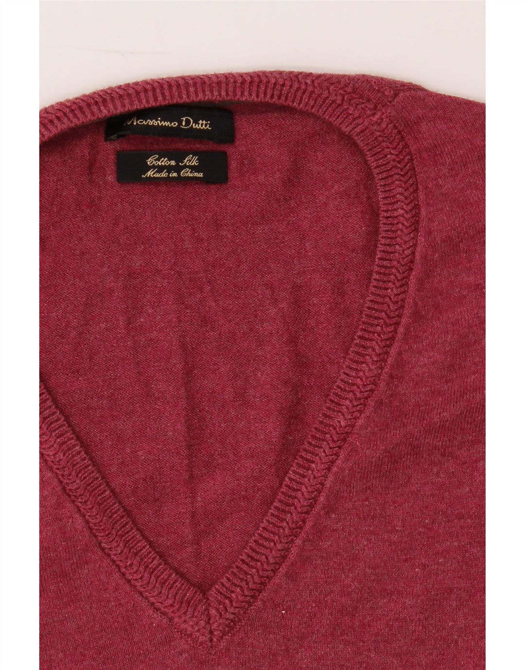MASSIMO DUTTI Mens V-Neck Jumper Sweater Large Burgundy Cotton Vintage Massimo Dutti and Second-Hand Massimo Dutti from Messina Hembry 
