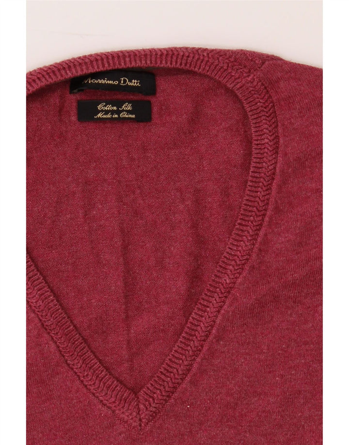 MASSIMO DUTTI Mens V-Neck Jumper Sweater Large Burgundy Cotton Vintage Massimo Dutti and Second-Hand Massimo Dutti from Messina Hembry 