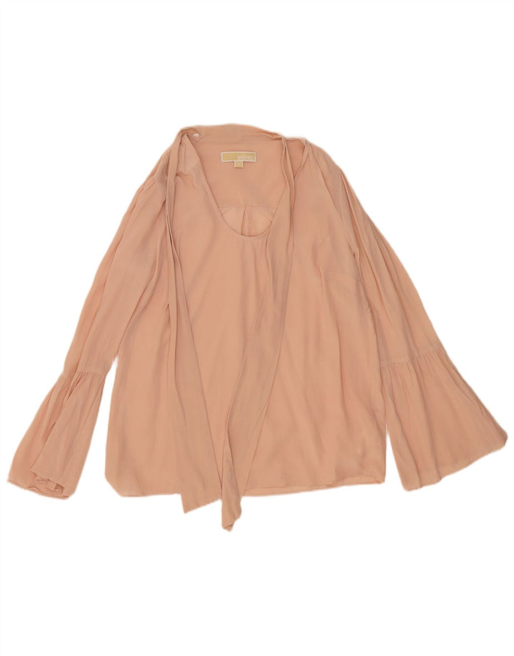 Michael Kors Womens Front Tie Long Sleeve Blouse Top UK 10 Small Pink Silk