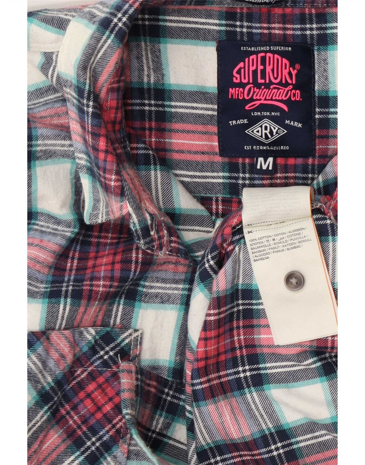 Superdry Womens Flannel Shirt UK 14 Medium Red Check Cotton