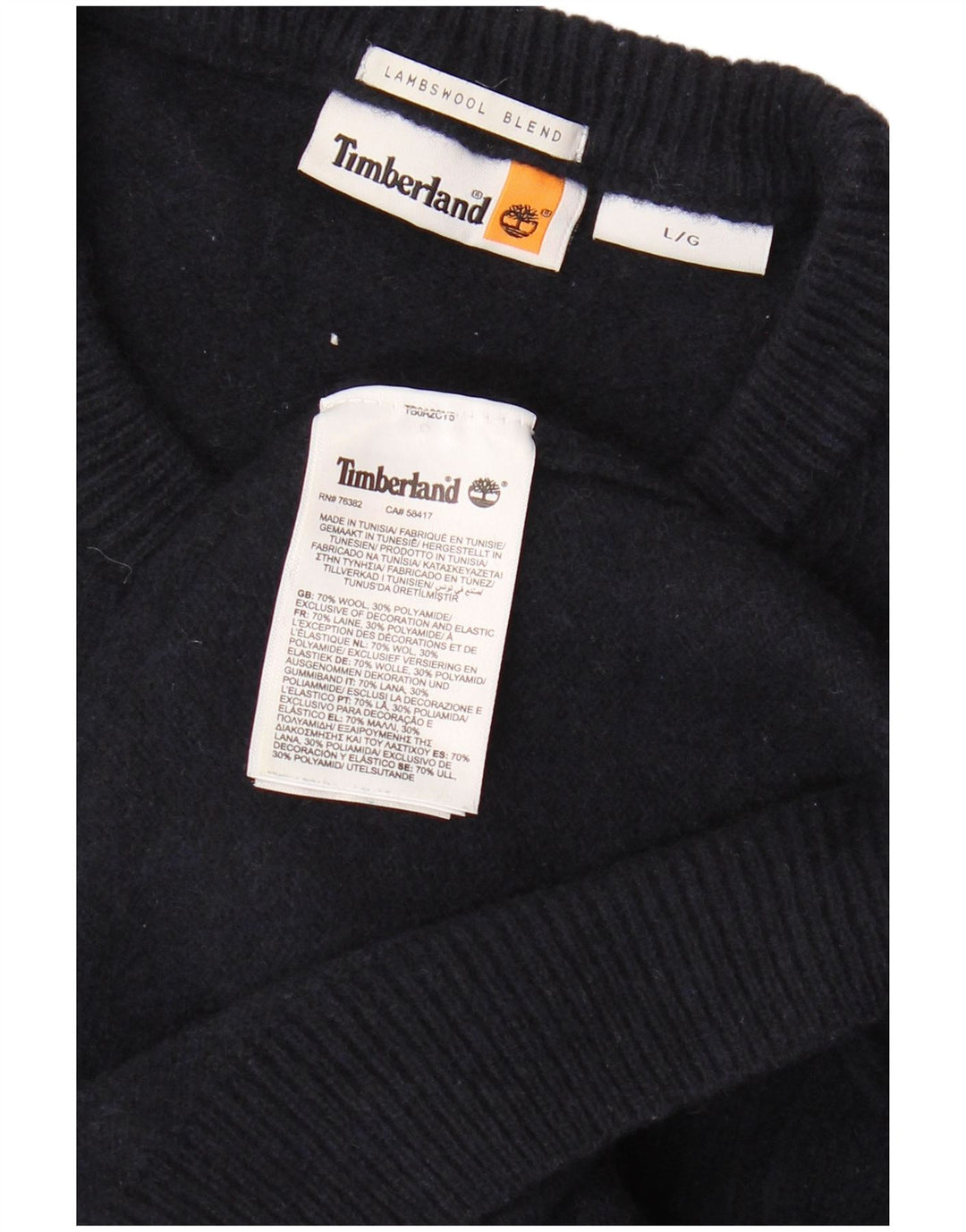 TIMBERLAND Mens Crew Neck Jumper Sweater Large Navy Blue Wool