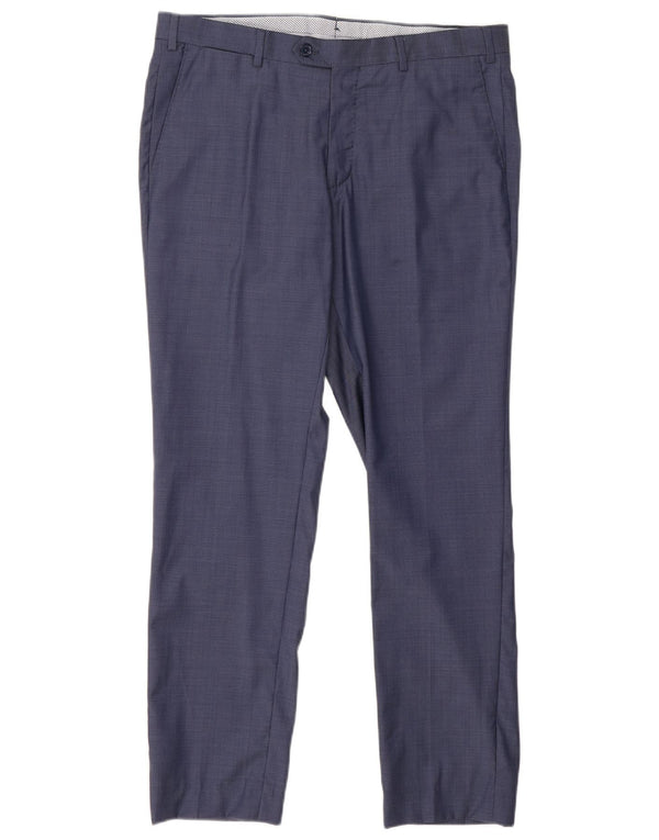 Massimo Dutti Mens Slim Suit Trousers EU 42 Large W32 L29 Blue Cotton