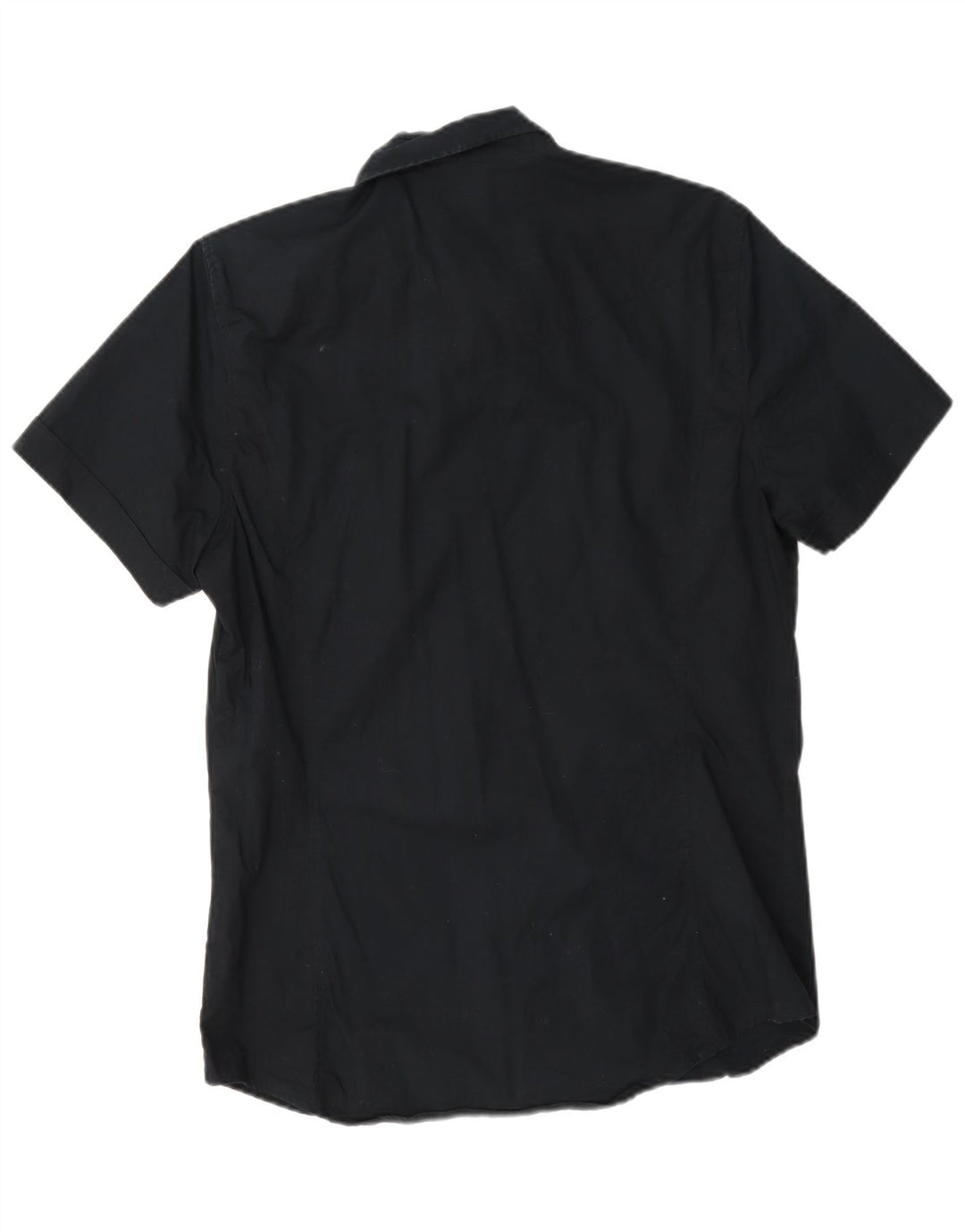 Benetton Mens Short Sleeve Shirt Large Navy Blue Cotton