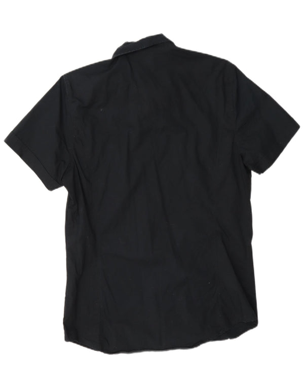 Benetton Mens Short Sleeve Shirt Large Navy Blue Cotton