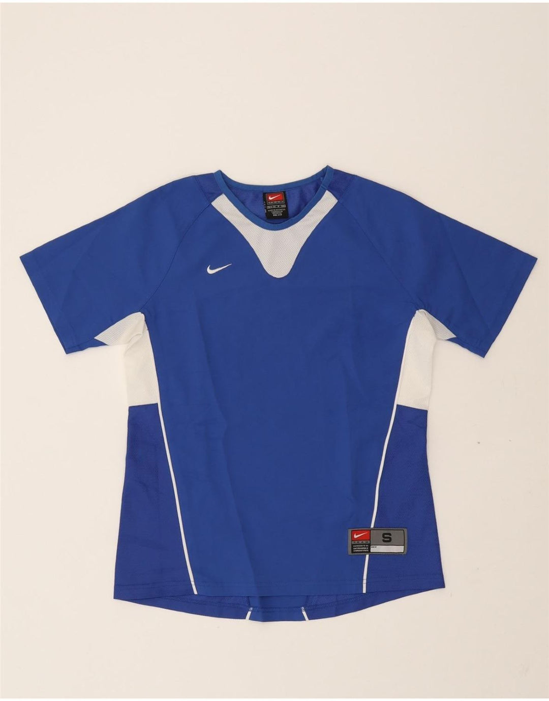 NIKE Womens Dri Fit T-Shirt Top US 4/6 Small Blue Colourblock Polyester Vintage Nike and Second-Hand Nike from Messina Hembry 