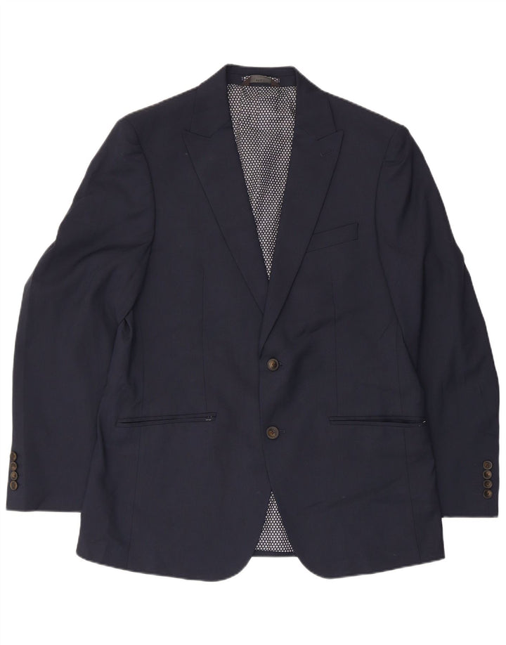 Marks & Spencer Mens 2 Button Blazer Jacket UK 40 Large Navy Blue Polyester