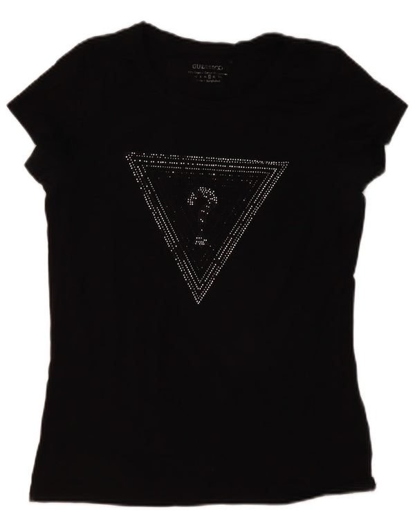 Guess Womens Graphic T-Shirt Top UK 14 Large Black Cotton
