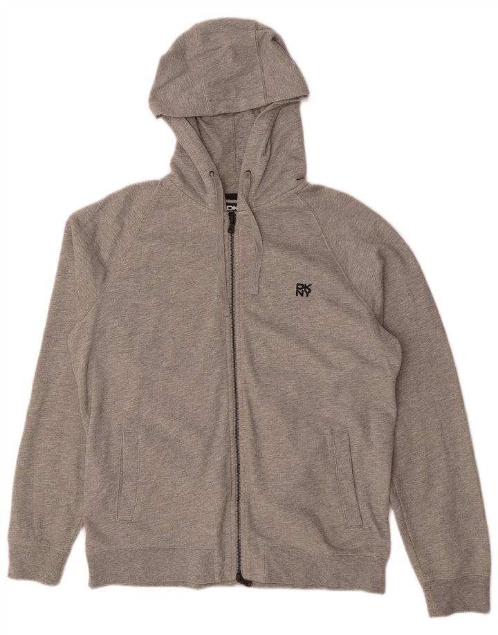 DKNY Mens Classic Fit Zip Hoodie Sweater Large Grey Cotton