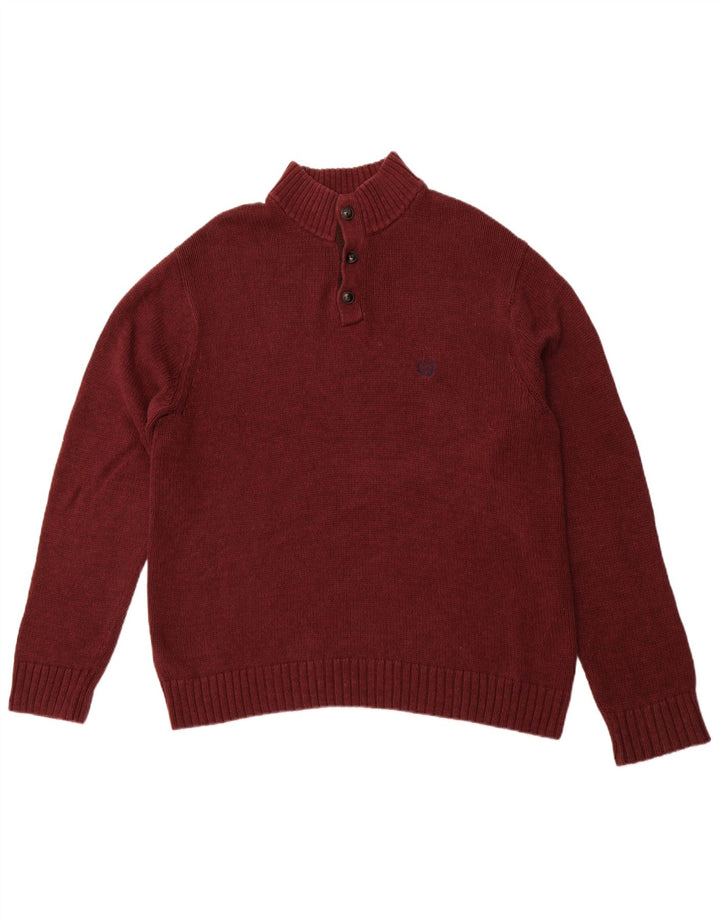 CHAPS Mens Button Neck Jumper Sweater XL Maroon Cotton