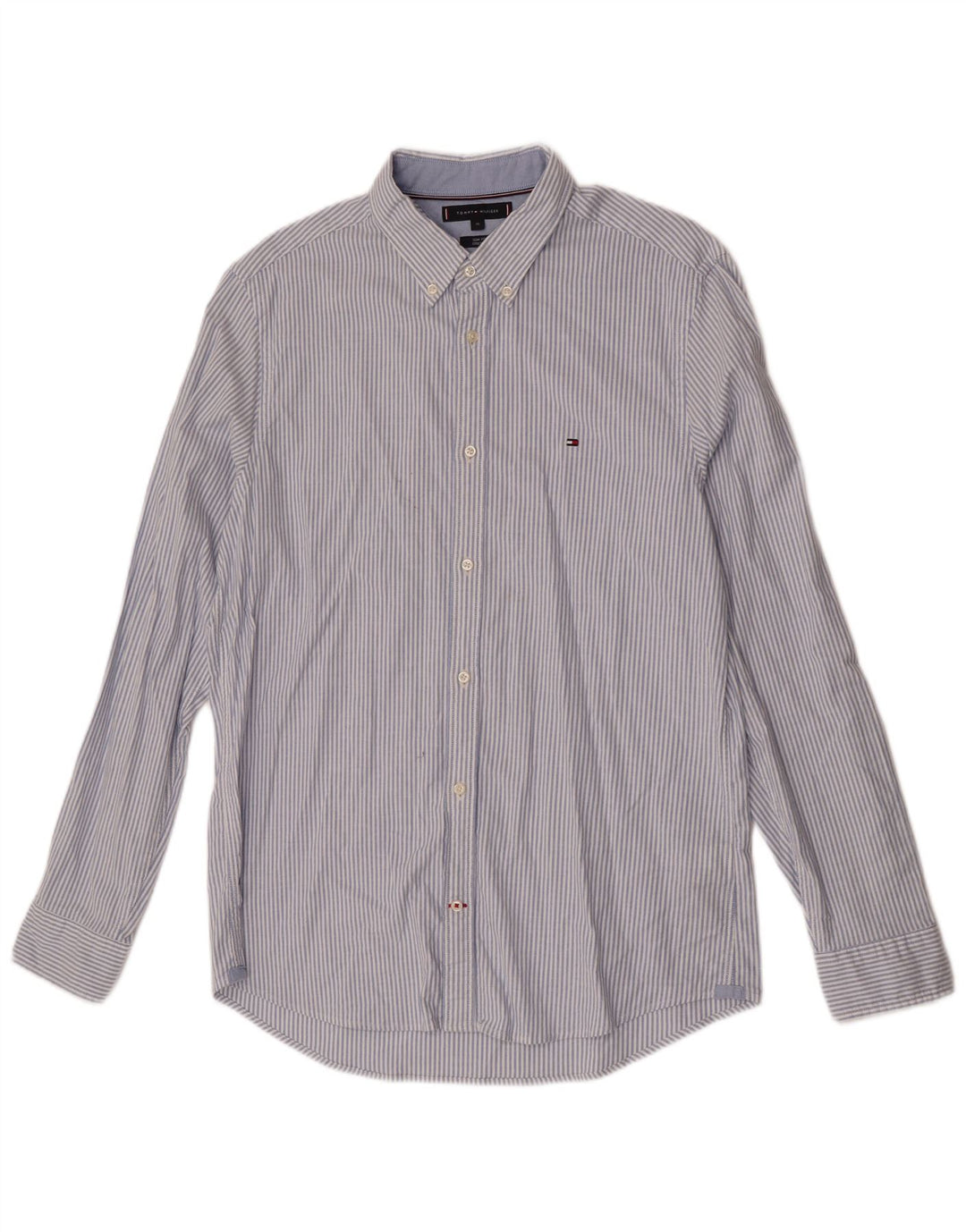 Tommy Hilfiger Mens Slim Fit Shirt XL Blue Striped Cotton