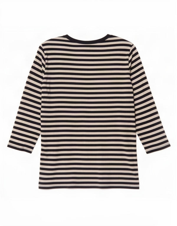 Benetton Womens Top 3/4 Sleeve UK 12 Medium Navy Blue Striped Cotton