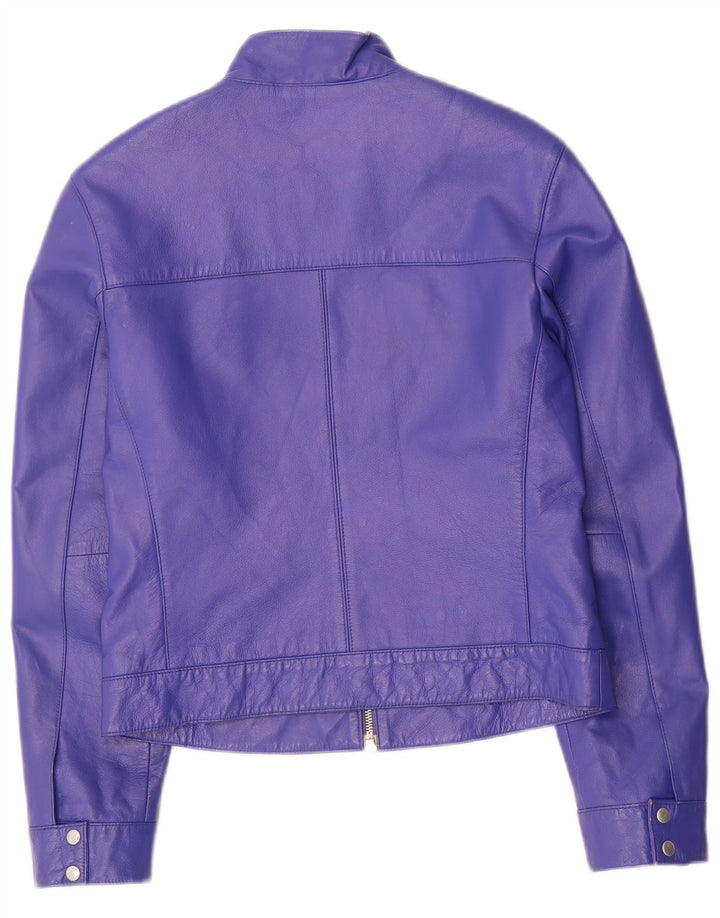 Olsen Womens Crop Leather Jacket UK 10 Small Purple Leather