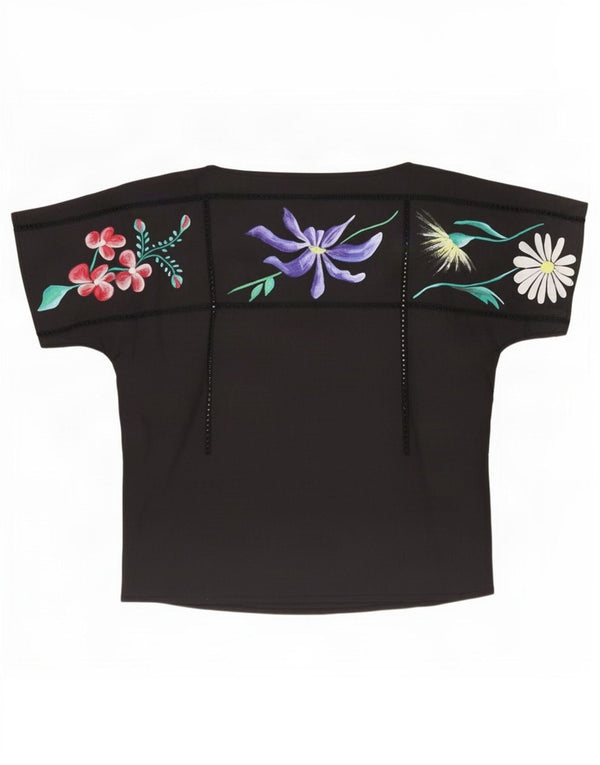 Vintage Womens Blouse Top UK 12 Medium Black Floral