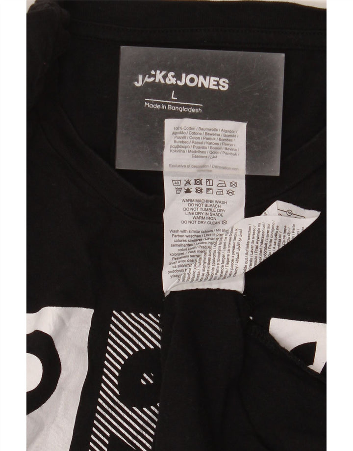 Jack & Jones Mens Graphic T-Shirt Top Large Black Cotton