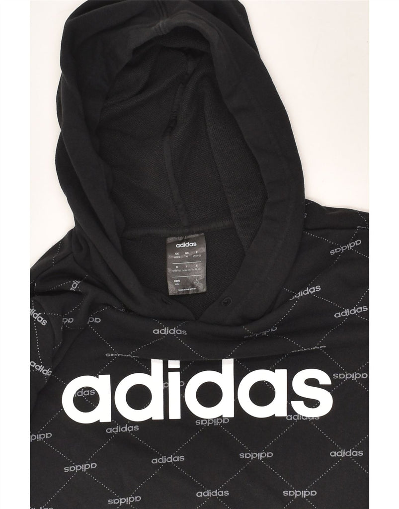 ADIDAS Womens Graphic Hoodie Jumper UK 12/14 Medium Black Cotton Logo | Vintage Adidas | Thrift | Second-Hand Adidas | Used Clothing | Messina Hembry 