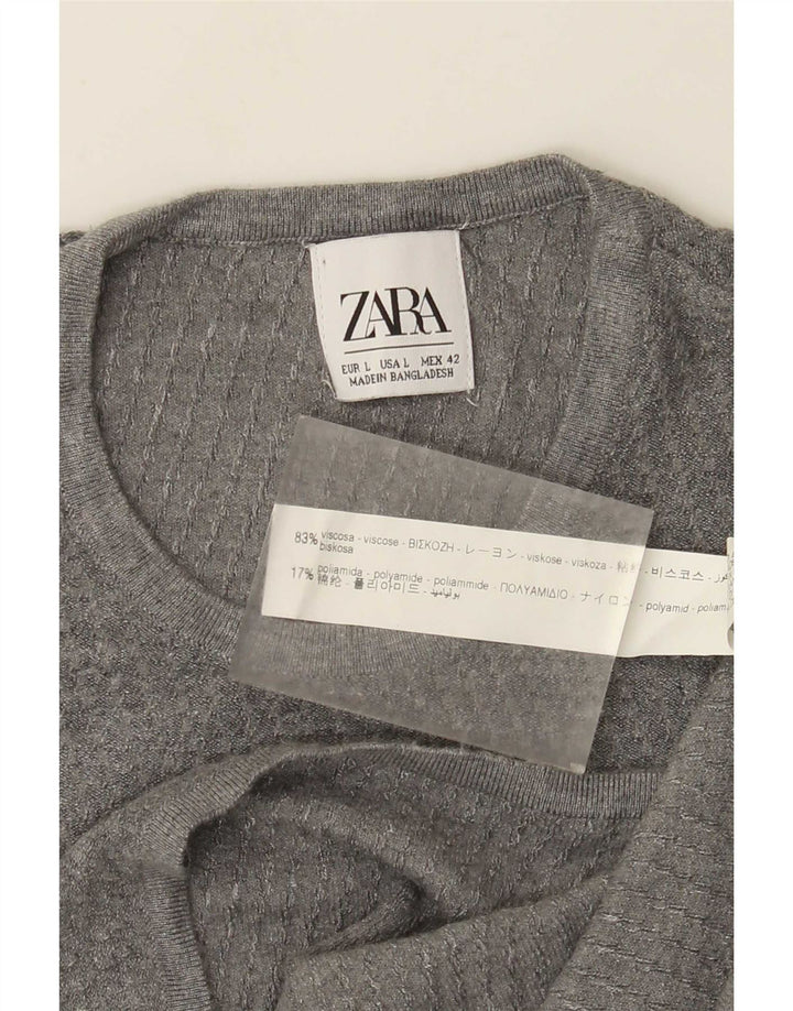 Zara Mens Crew Neck Jumper Sweater Large Grey Viscose