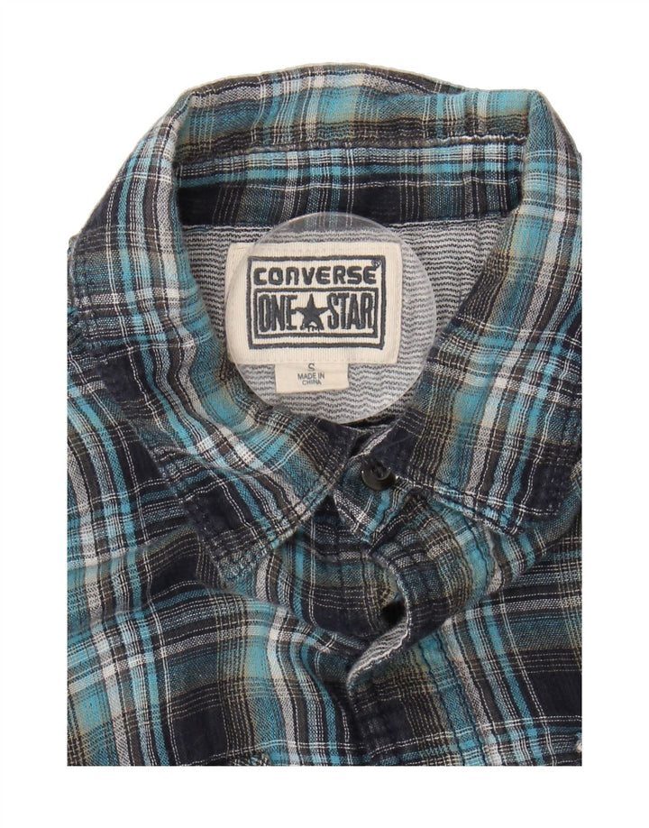 CONVERSE Mens Flannel Shirt Small Blue Check Cotton Vintage Converse and Second-Hand Converse from Messina Hembry 