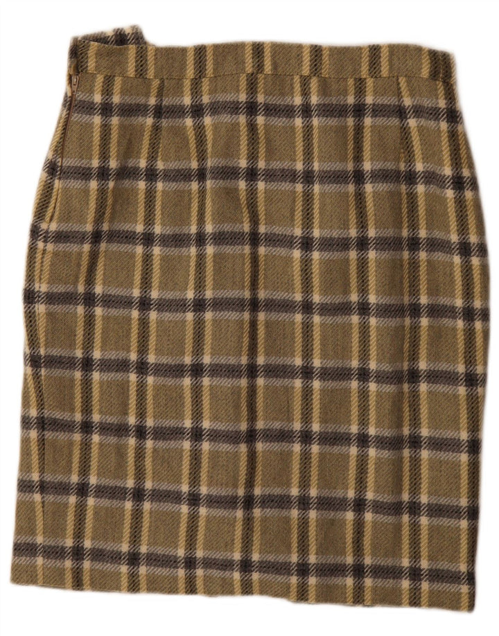 Vintage Womens Pencil Skirt W30 Medium Khaki Check