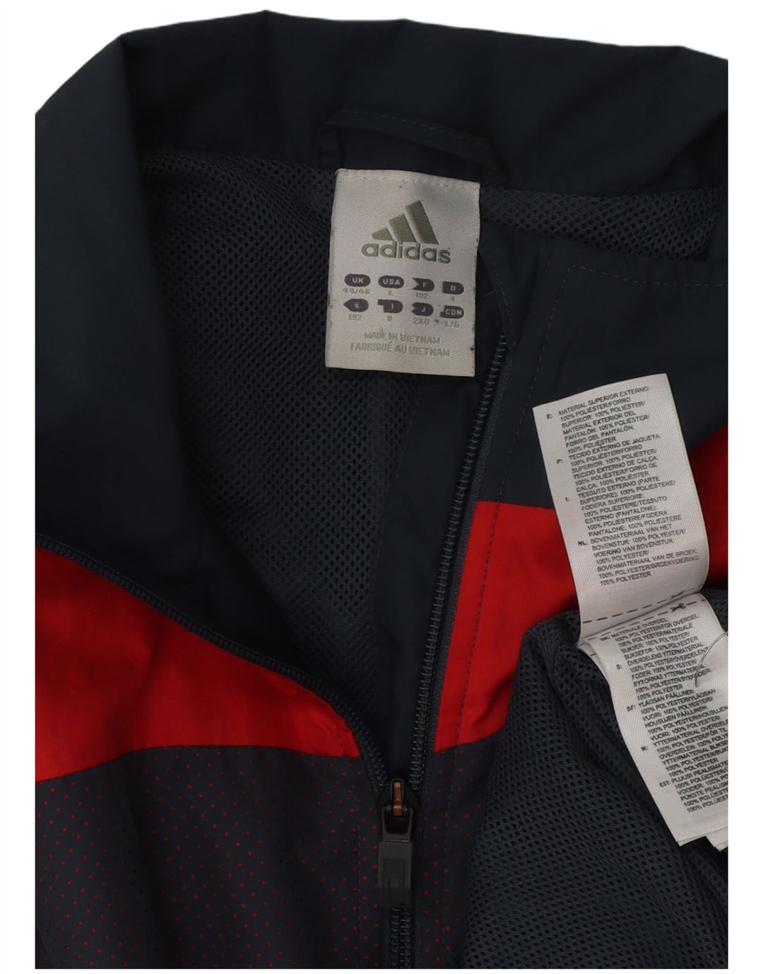 ADIDAS Mens Tracksuit Top Jacket UK 44/46 Large Navy Blue Colourblock