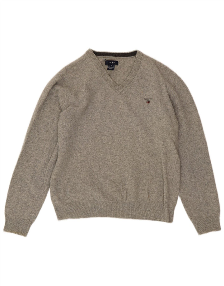 Gant Womens V-Neck Jumper Sweater UK 18 XL Grey Wool