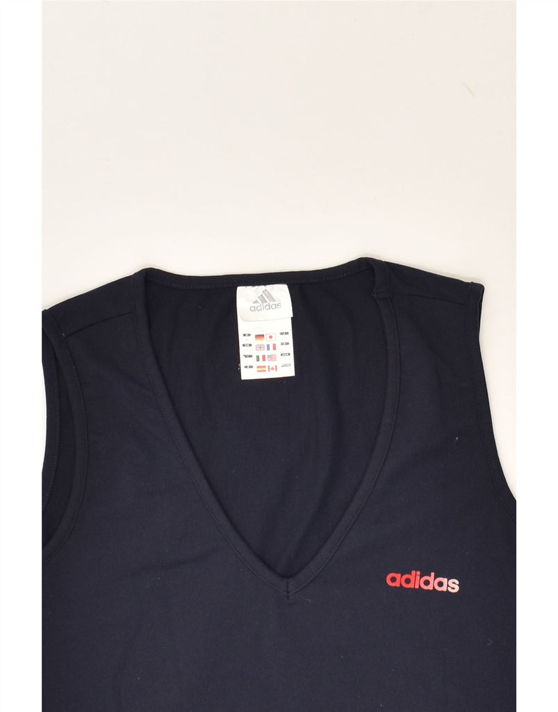 ADIDAS Womens Slim Graphic Vest Top UK 18 XL Navy Blue Colourblock | Vintage Adidas | Thrift | Second-Hand Adidas | Used Clothing | Messina Hembry 