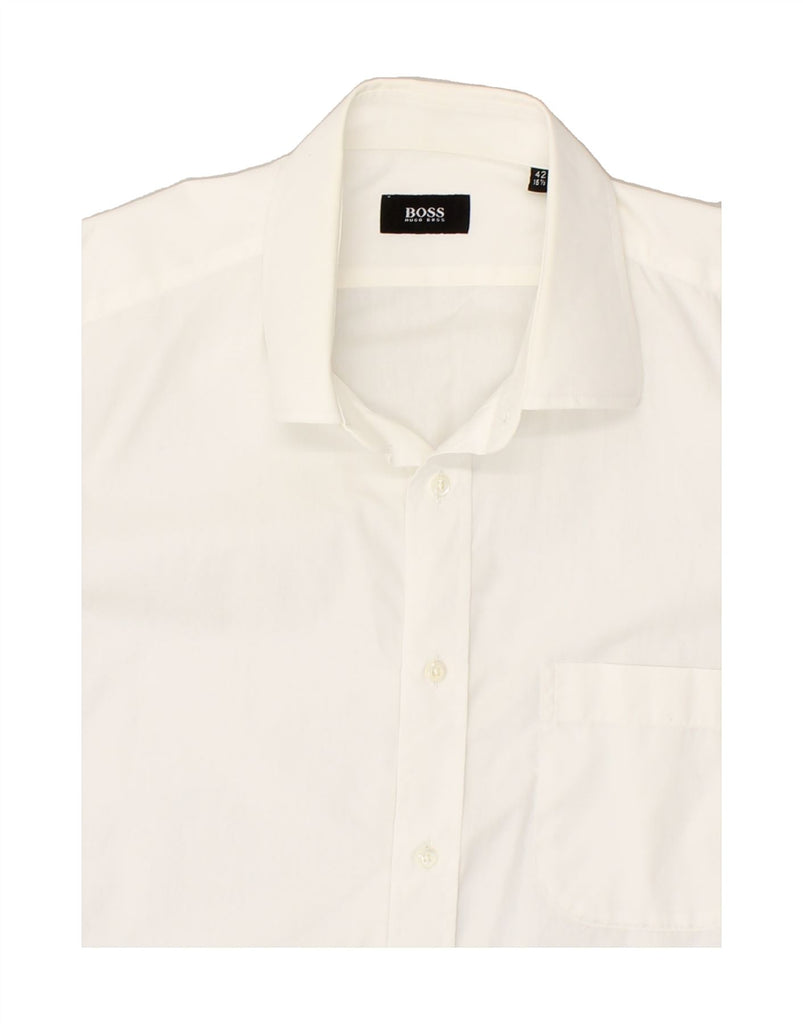 HUGO BOSS Mens Shirt Size 42 16 1/2 Large White Cotton | Vintage Hugo Boss | Thrift | Second-Hand Hugo Boss | Used Clothing | Messina Hembry 