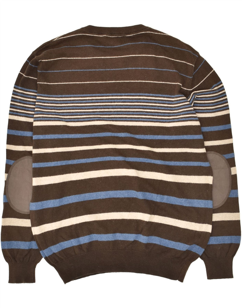 MARLBORO CLASSICS Mens Crew Neck Jumper Sweater Large Brown Striped | Vintage Marlboro Classics | Thrift | Second-Hand Marlboro Classics | Used Clothing | Messina Hembry 