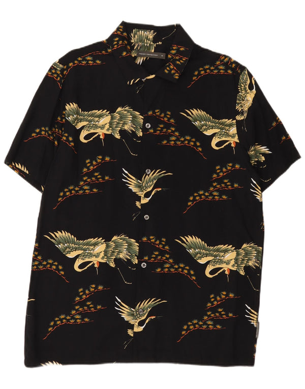 French Connection Mens Short Sleeve Shirt Medium Black Animal Print Viscose
