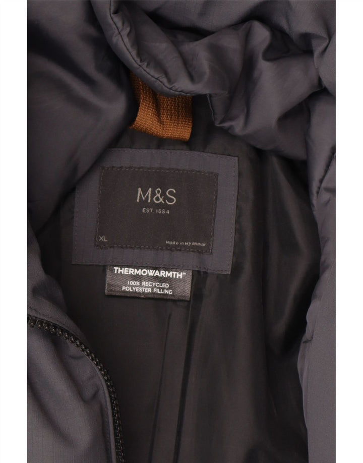 MARKS & SPENCER Mens Padded Jacket UK 42 XL Grey Polyester Vintage Marks & Spencer and Second-Hand Marks & Spencer from Messina Hembry 
