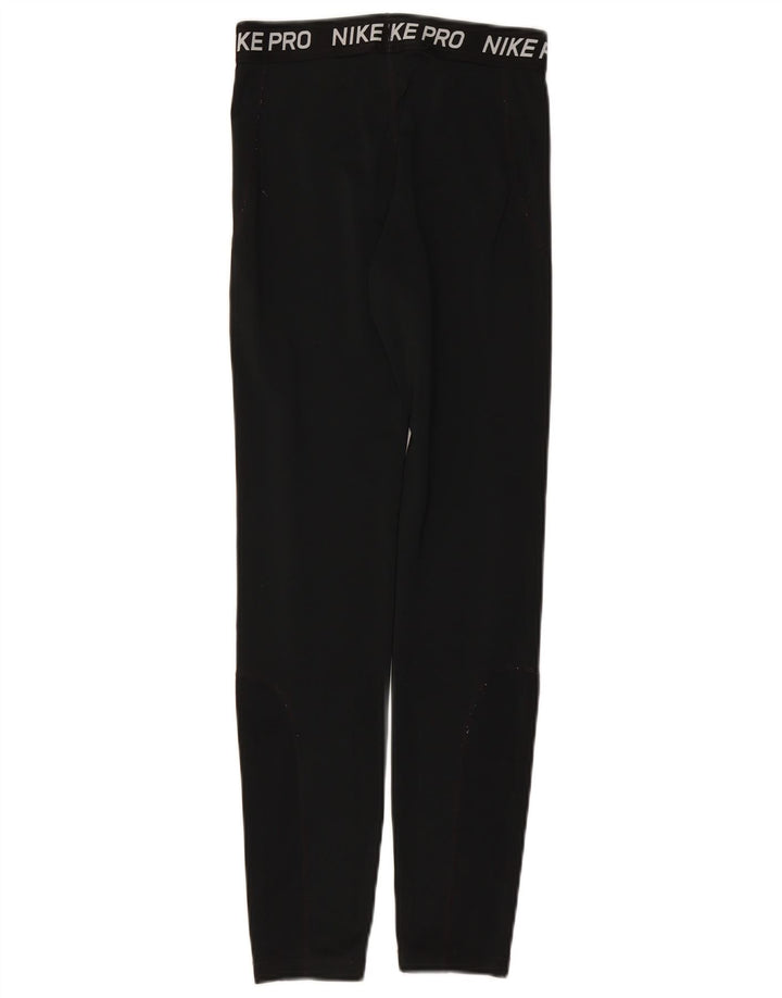 NIKE Girls Dri Fit Graphic Leggings 13-14 Years XL Black Polyester