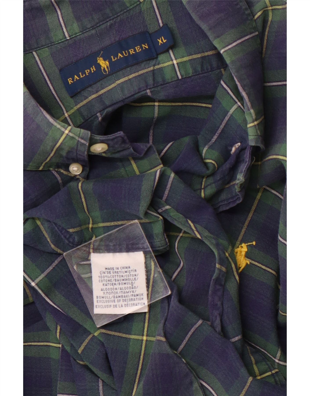 RALPH LAUREN Mens Flannel Shirt XL Navy Blue Check Cotton