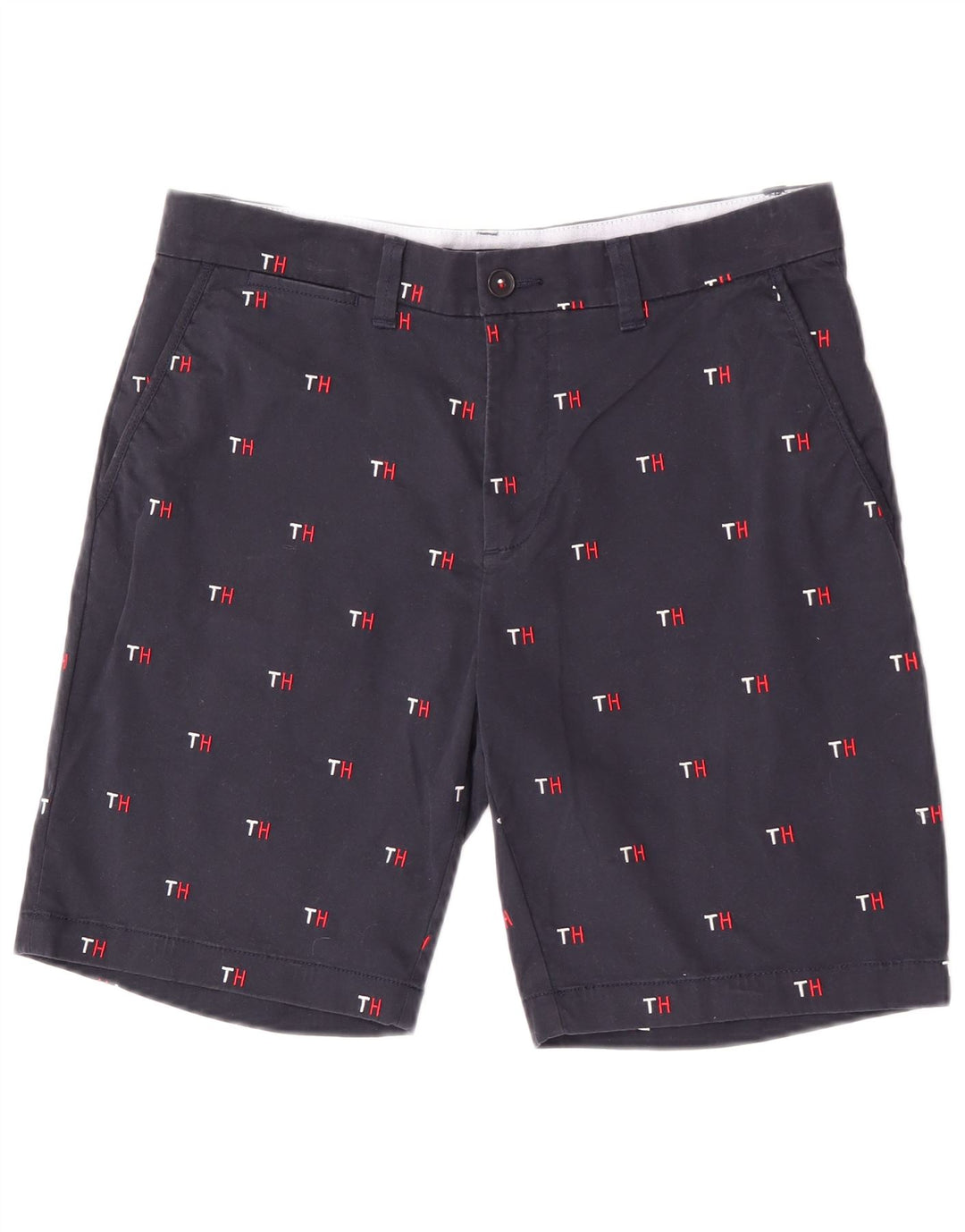 Tommy Hilfiger Mens Graphic Chino Shorts W33 Medium Navy Blue Cotton