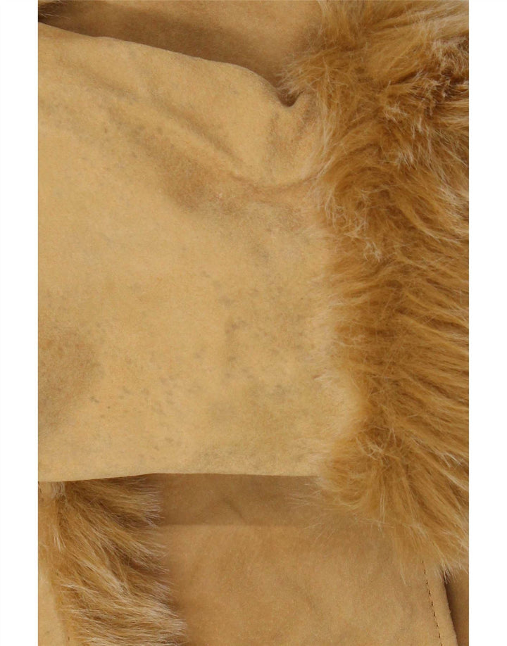 Vintage Womens Suede Overcoat EU 38 Medium Beige Leather