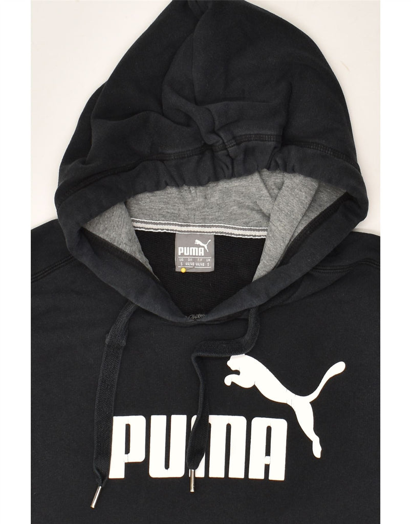 PUMA Mens Graphic Hoodie Jumper Small Black Cotton | Vintage Puma | Thrift | Second-Hand Puma | Used Clothing | Messina Hembry 