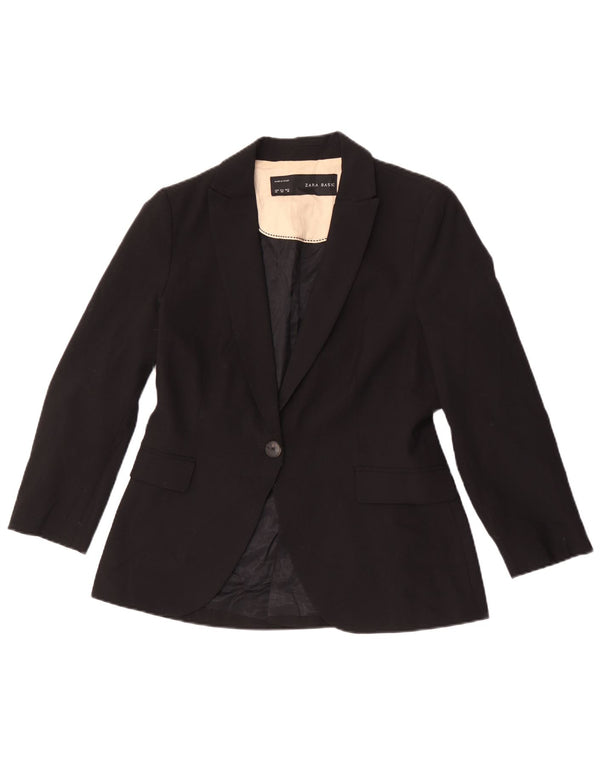 Zara Womens 1 Button Blazer Jacket EU 40 Medium Black Polyester