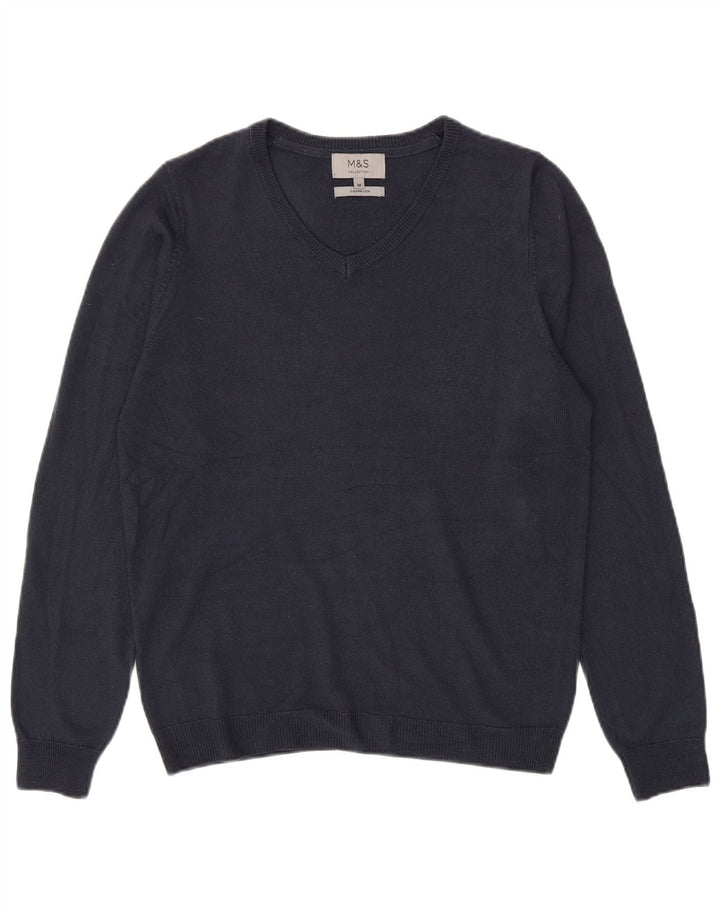 Marks & Spencer Mens V-Neck Jumper Sweater Medium Navy Blue Acrylic